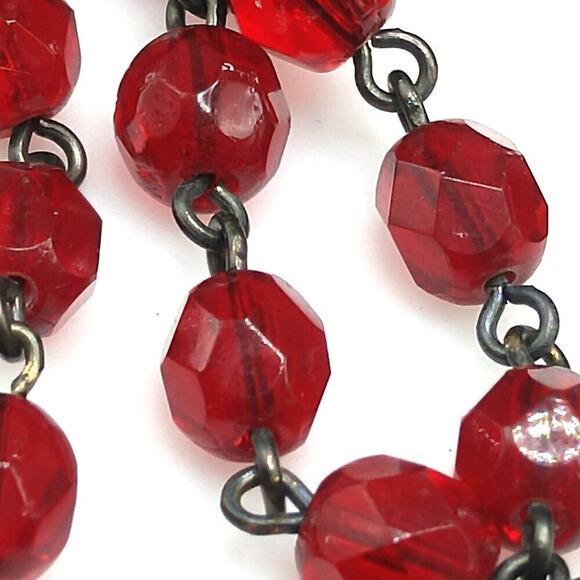 Vintage Red Crystal Necklace, Lydell NYC, Lariat Tassels Black End Pieces, 48 In - Picture 3 of 9